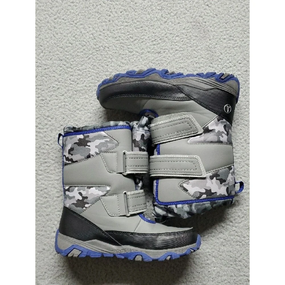 Lands' End Kids Grey Camo Winter Boots with Blue Accents